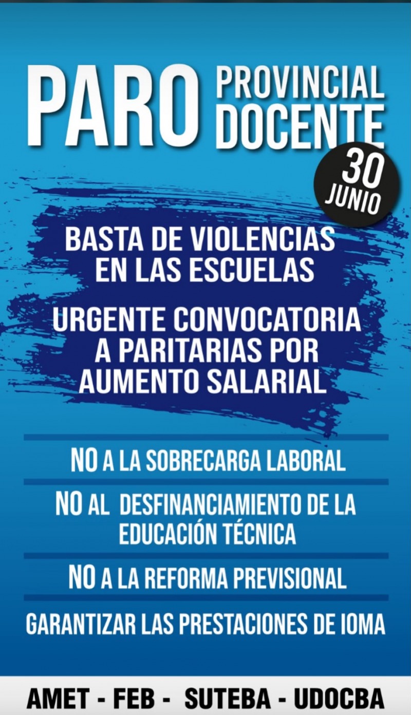 Anuncian un paro docente para este martes